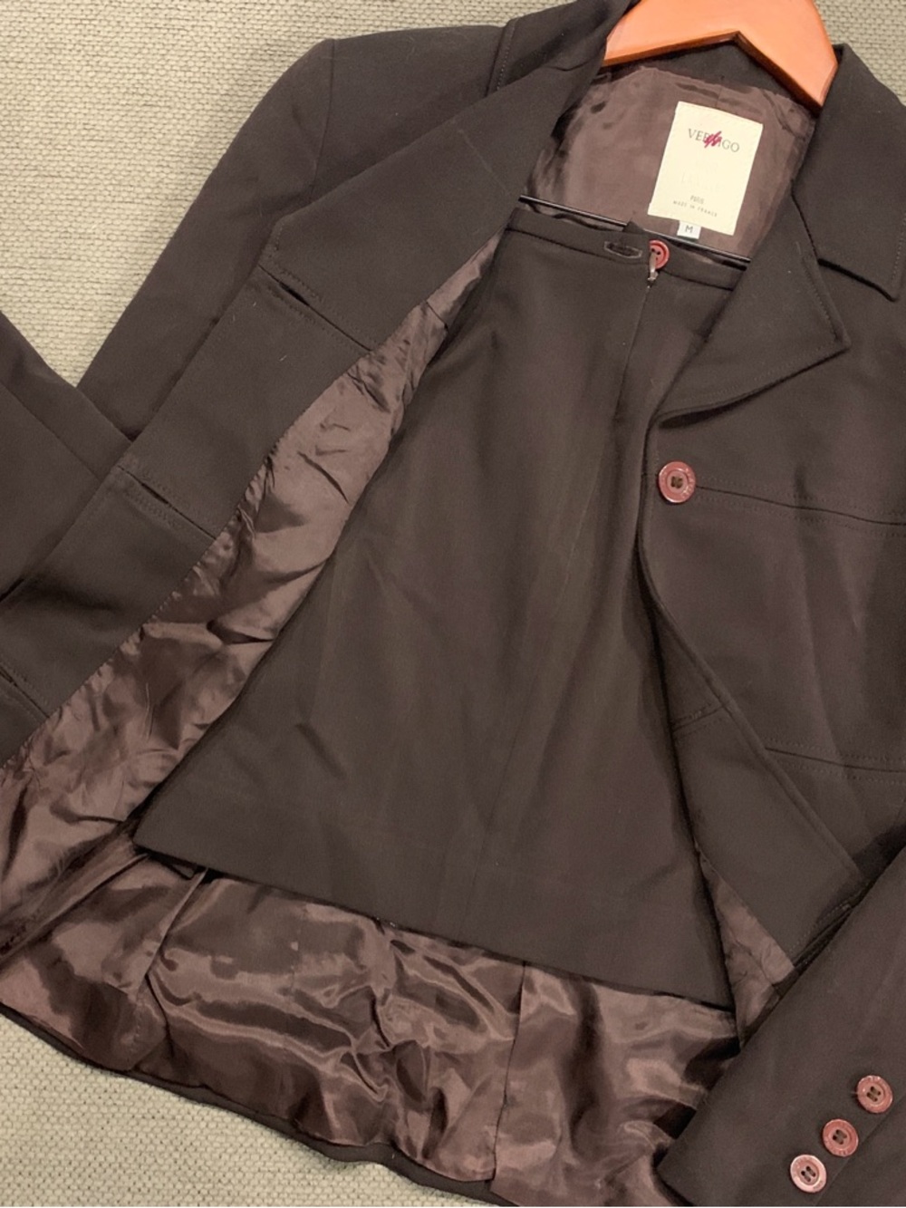 Vintage Vertigo Dark Brown Single-Button Blazer with Matching MiniSkirt